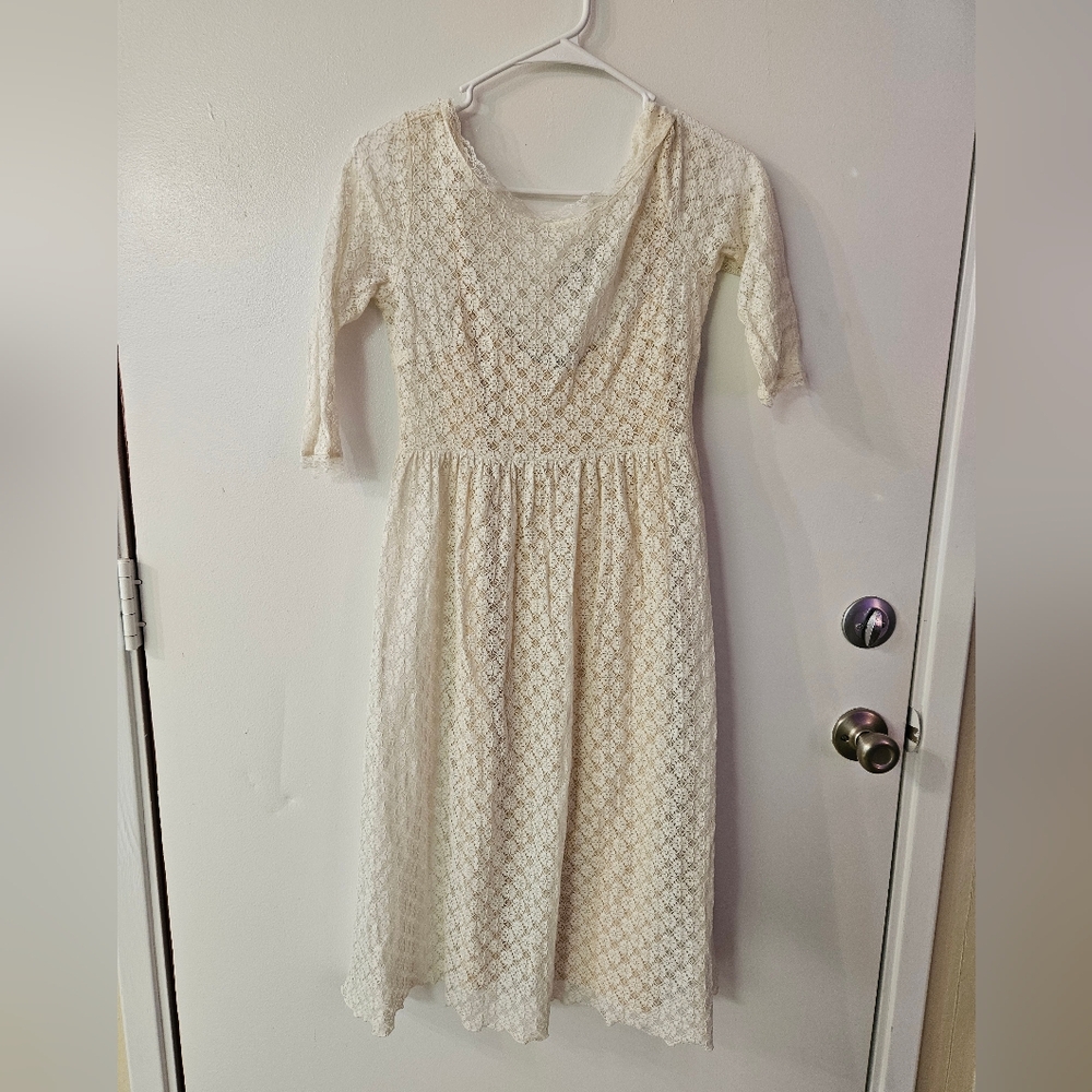 Lily Brown Cream Lace Dress With Slip